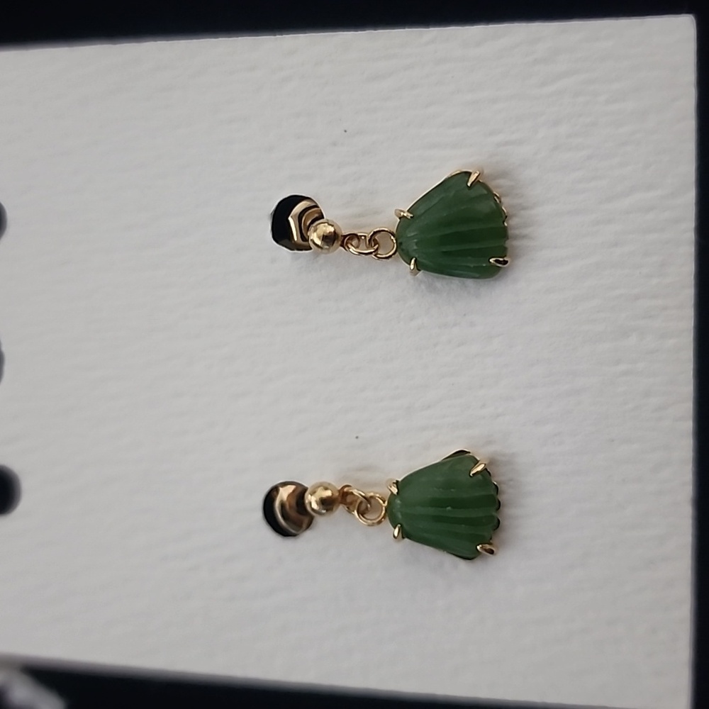 Handmade Green Jade and Gold Earrings